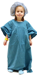 Girl in hospital gown and hair net